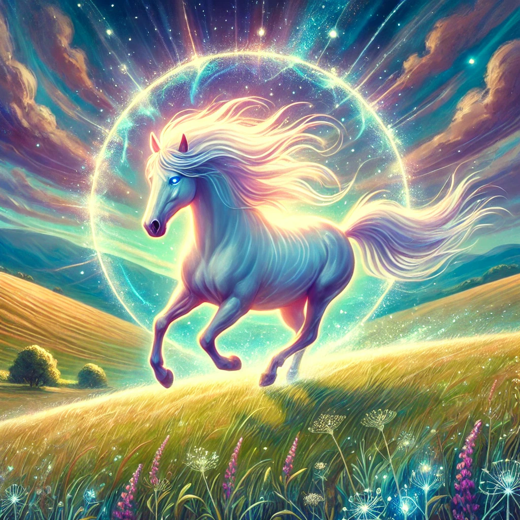 Horóscopos semanales con Animales de Poder – Animal de Poder espiritual y guía energética, ilustración de un caballo majestuoso.